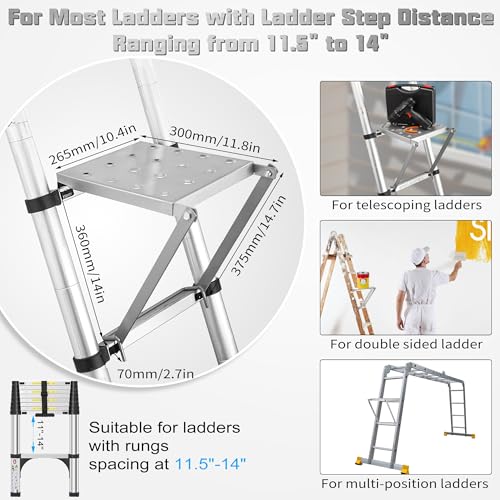 Ladder Platform Anti-Slip Ladder Work Platform Accessories for Stabilizer, Work Tray Attachment for Painters and Tools, Made of Premium Alloy Steel Holds 400 lbs