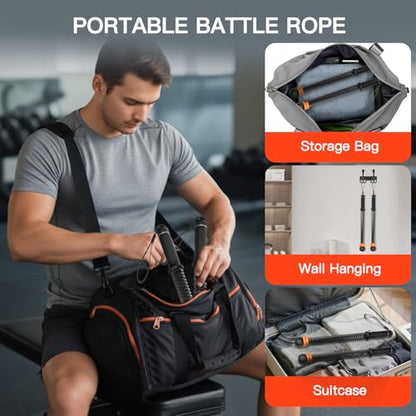 Weighted Ropeless Battle Ropes (2-Pack), Adjustable Resistance and Portable Cordless Battle Ropes for Home Gym with Non Slip Handle, HIIT and Low-Impact Aerobic Training for Men & Women (Black)
