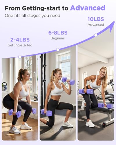FEIERDUN DB3 5-in-1 Adjustable Dumbbell Set, 6LB/10LB Pair Adjustable Weights for Women at Home, Dual Locking Stable Hand Weights with TPU Soft Handle, Home Gym, Rehab, Pilates, Yoga, Strength Training - color: D-Vivid Purple, style: 10LBS Pair (20LBS Tot