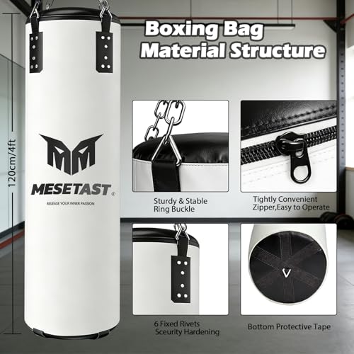 Mesetast Punching Bag for Adults, 4ft Heavy Boxing Bag Set with 12 OZ Gloves for MMA Karate Kickboxing Boxing - Unfilled - color: 3.White