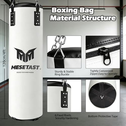Mesetast Punching Bag for Adults, 4ft Heavy Boxing Bag Set with 12 OZ Gloves for MMA Karate Kickboxing Boxing - Unfilled - color: 3.White