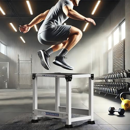 GanFindX Steel Plyo Box 12 Inch with 15 * 12 Inch Surface Metal Plyometric Jumping Box Home Gym Jump Trainer for Fitness Exercise Agility Stamina Conditioning Strength Training, White