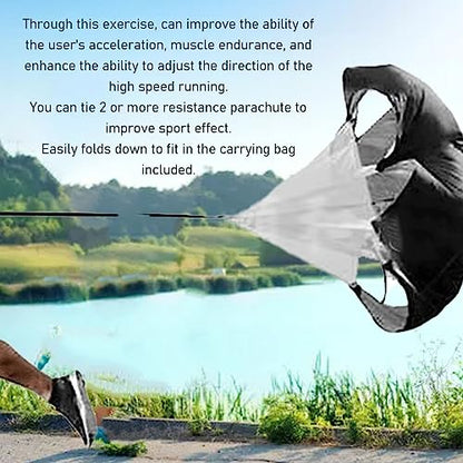 Running Speed Training Parachute, Resistance Sprint Chute for Track and Field, Football Soccer Speed Workout, Adjustable Belt with Storage Bag, Professional Grade Polyester Pongee