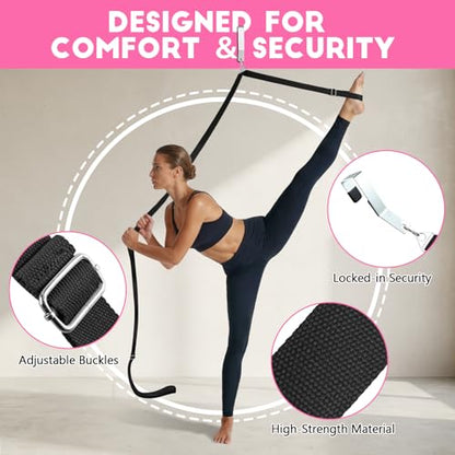 Stretching Strap with Door Anchor | Leg Stretcher for Splits, Flexibility & Physical Therapy | Dance Equipment | Home Use for Ballet, Yoga, Dance, Cheerleading, Gymnastics (All Levels)