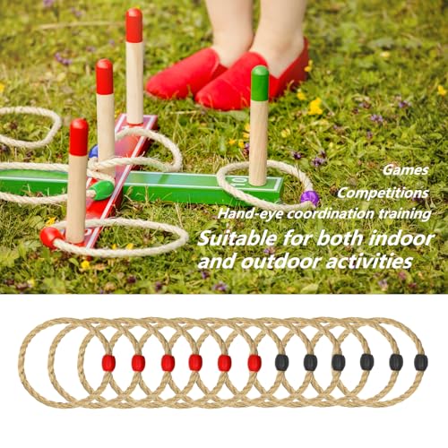 12 Pack Sisal Rope Ring Toss Game Replacement Parts for Adults and Kids, Outdoor Toss Rings for Agility Practice and Speed Game and Yard Games and Lawn Games for Party (Red and Black)