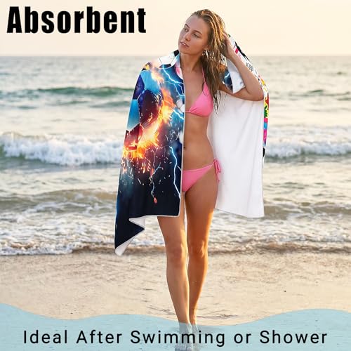 Large Soccer Beach Towel - 71" x 35" Oversized Microfiber Sand Free Quick Dry Absorbent Compact Sports Beach Towel for Pool Travel Gym Bath Camping - Cool Soccer Fan Gift for Men Women Summer Vacation