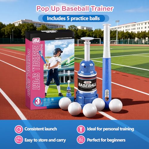 Tee Popper Baseball Training Equipment, Pop Up Baseball Trainer for Softball & Baseball Training, Baseball Popper Practice Tool, Baseball Gifts for Boys 8-12