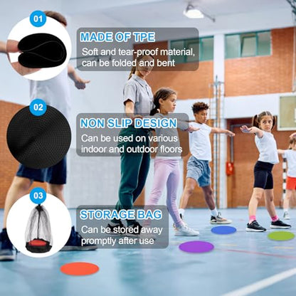 PATIKIL 9 Inch Poly Spot Markers, 6Pcs Non Slip Rubber Floor Dots with Storage Bag Flat Agility Cones for Sports Training Basketball Football