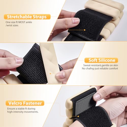 Pilates Wrist and Ankle Weights for Women - Adjustable Weighted Bangles for Men, 2 lbs Weighted Arm Bands Foot Leg Weights for Walking, Yoga, Training, Exercise, Running, Set of 2 (1LB Each) - color: Light Beige