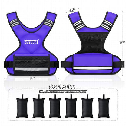 Feyachi Adjustable Weighted Vest, 3-32lb Vest with 6 Ironsand weights - color: Purple, size: 3-12 lbs