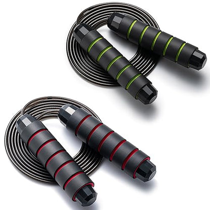 BOOMIBOO Jump Rope, Adjustable Jump Ropes,Skipping Rope Tangle-Free Rapid Speed with Ball Bearings for Women Men Kids,Exercise & Slim Body Jumprope at Home School Gym - color: Green+Red