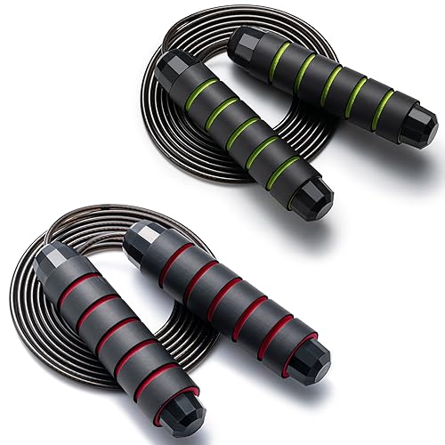 BOOMIBOO Jump Rope, Adjustable Jump Ropes,Skipping Rope Tangle-Free Rapid Speed with Ball Bearings for Women Men Kids,Exercise & Slim Body Jumprope at Home School Gym - color: Green+Red