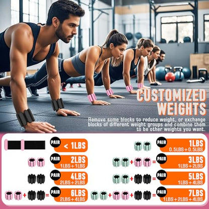 AMORIX Ankle Weights for Women Men, 3 Pairs Wrist Weights Set for Walking Running, 0.5LB/1LB/2LB Each Side Silicone Workout Weights for Gym Fitness,Jogging,Yoga,Strength Training,Physical Therapy