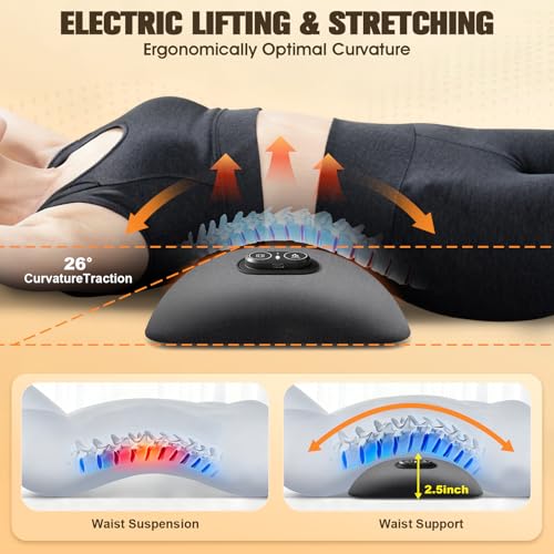 3-in-1 Electric Lumbar Support Pillow,Triple Fusion Back Massager with Heat,Vibration&Traction,Back Support Pillow for Bed and Chair,Lumbar Support Pillow for Lower Back Pain Relief&Spine Support-Gray