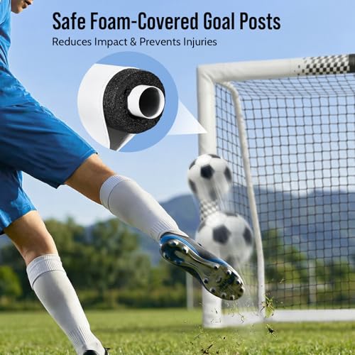 Soccer Goal for Backyard, 8x5/6x4 FT Heavy Duty Soccer Net with Safety Foam Padded Metal Post, Durable Goals with Training Set Agility Ladder & 12 Cones for Youth & Adults Practice - size: 8x5 FT