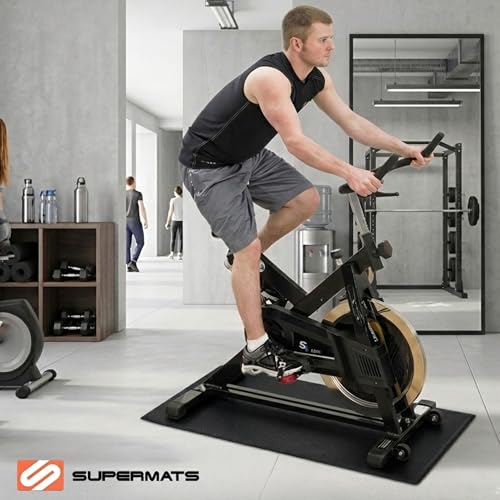 Supermats Heavy Duty Equipment Mat 20GS Made in U.S.A. for Indoor Cycles Exercise Upright Bikes and Steppers (2 Feet x 3 Feet 10 In) (24-Inch x 46-Inch) (60.96 cm x 116.84 cm) , Black