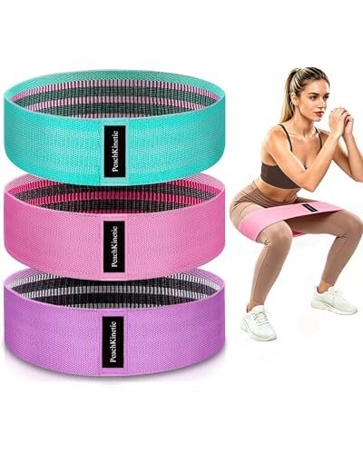 PeachKinetic Fabric Resistance Bands Set, 3-Pack, Light, Medium, Heavy, Non-Slip, for Glute Workout, Pilates, Yoga, Home Gym