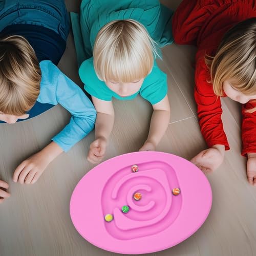 Kids Maze Balance Board Plastic Wobble Rocker Balance Board with Mini Balls Load 170lb for Balancing Exercise Equipment Game Boys Girls Physical Therapy 18.5 x 14.57 Inch(Pink,Round) - color: Pink, style: Round