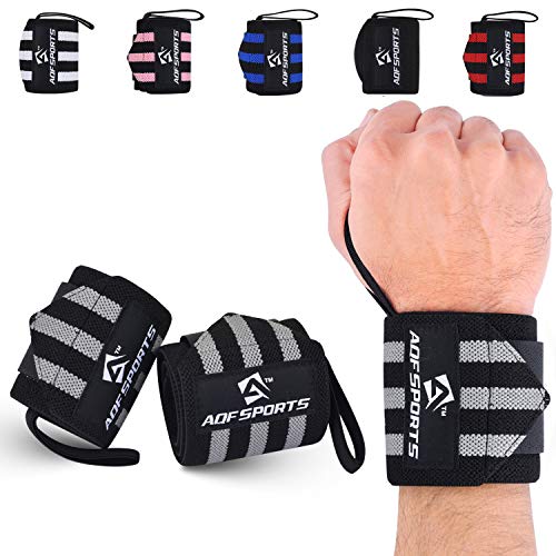 AQF Wrist Wraps for Weightlifting & Powerlifting, 18" USPA Approved (Pair) - color: Grey & Black