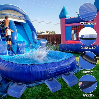 5 Pack Waterproof Sandbags with Handles, Heavy-Duty 50lb Capacity Vinyl Anchor Weights, Training Sand Sack for Securing Inflatable Bounce Houses, Water Slides, Tents & Backyard Parties(Blue)
