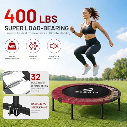 Rebounder Trampoline for Adults 40 Inch, 400 lbs Capacity with 5-Level Adjustable Bar, Foldable Mini Indoor Fitness Workout Exercise Equipment Blue