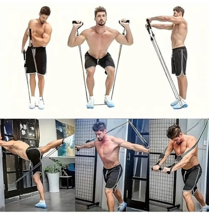 Resistance Bands Set with Handles, 5 Stackable Exercise Bands for Working Out, Home Gym Equipment with Door Anchor, Ankle Straps & Carrying Case for Strength Training, Physical Therapy & Fitness.