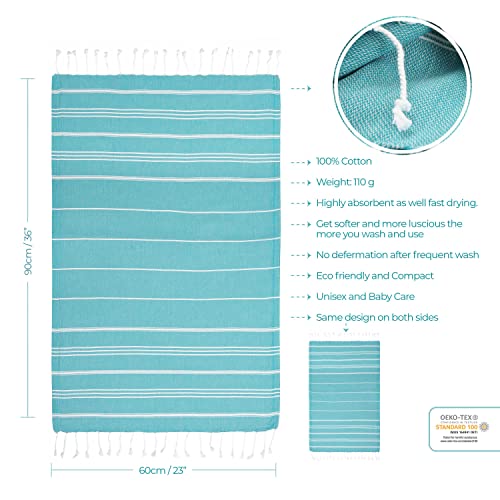 Cacala 100% Turkish Cotton Kitchen Tea Towels, Highly Absorbent Luxury Soft Quick Drying Dish Towel with Hanging Loop for Gym, Yoga, Bath, Sports, Cleaning and Kitchen (23 x 36), Aqua - color: Aqua
