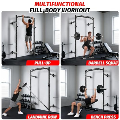 GAOMON Commercial Wall Mounted Squat Rack, Heavy Duty Carbon Steel Home Gym Equipment with Multi-Grip Pull Up Bar, j-Cups & Landmine Attachment for Home and Garage Gym, Black