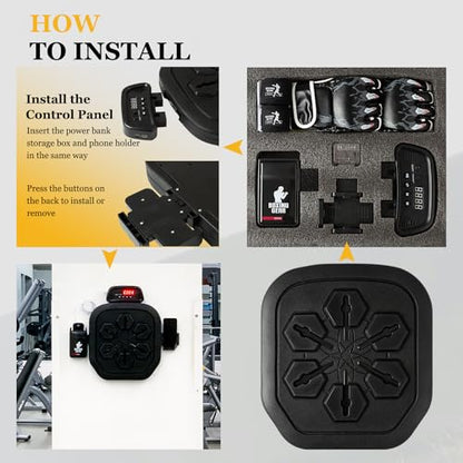 Smart Music Boxing Machine, Bluetooth Boxing Punching Game, Musical Workout Equipment, Wall Mount Home Trainning Boxing Target for Adult Kids with Storages, Gloves, Wristband