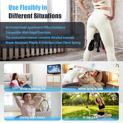 Inner Thigh Exerciser for Women, 15-80 LB Adjustable Resistance Thigh Trainer with Resistance Band(2PC), Thigh Workout Kegel Equipment for Pelvic Floor Muscle, Shaping, Yoga & Home Fitness