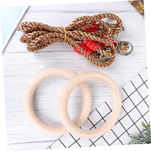 VANZACK 1pair Wooden Gymnastic Fitness Rings Boys and Girls Adults Exercise Equipment Pp Rope Indoor Pull-up Push-up Dip Training Ring
