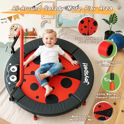 Premium 3FT Foldable Toddler Trampoline for Kids Ages 3-6, 36 Inch ASTM Certified Mini Trampoline with Adjustable Handle, 100 lbs Capacity, Quiet Elastic Bands, Safe for Indoor Outdoor Use - style: Black