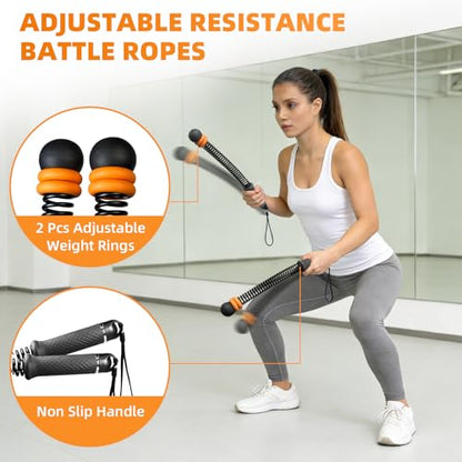 Cordless Battle Ropes, Battle Ropes for Home Gym, Weighted Sticks, Weighted Workout Equipment for Home Office Hotel Room Garden Exercise for Men & Women(1 Pair)