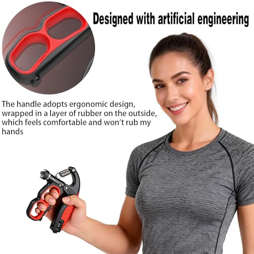 Hand Gripper Strengthener, 22-330LB Adjustable Resistance Grip Strength Trainer with Counter, Forearm Exerciser for Injury Recovery and Muscle Building - color: Red