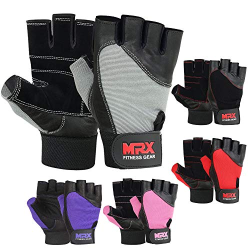 MRX Weight Lifting Gloves Gym Training Bodybuilding Fitness Powerlifting Workout Weightlifting Gloves Genuine Leather for Men & Women - color: Black/Grey, size: Large