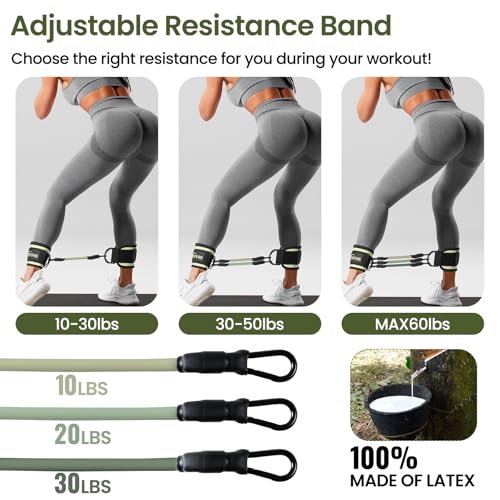 VITEVER Ankle Resistance Bands with Cuffs for Women, Leg Glute and Booty Workout Equipment for Home Gym, Pilates Equipment, Ankle Weights with Green Resistance Bands for Kickbacks Hip Fitness Training