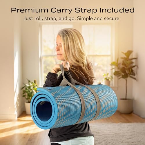 PT Pro Suction Cup Yoga Mat – 24x72 Non-Slip Exercise Mat with 4 Screw-On Suction Cups, 1/2in Thick Cushioned Workout Mat with Carry Strap for Tile, Laminate & Concrete – (Patent Pending) - color: Blue