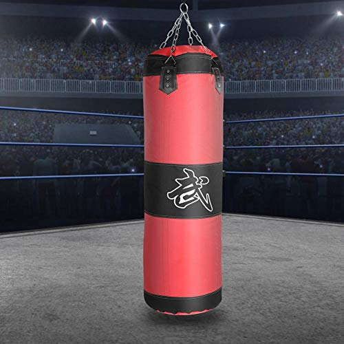 VGEBY 3+1 Pouching Bag, Empty Chain Hollow Hanging Taekwondo Boxing Bag Training Fitness Pouch Sand Bag Indoor/Garden Heavy Bag for Kickboxing Muay Thai(Red-1m) Martial Arts Supplies