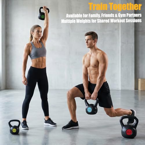 NEWBULIG Hard Kettlebell Set, Strength Training Kettlebells, Fitness Equipment, Durable Concrete Core, HDPE Shell, Multi-Level Workout Equipment for Home Gym & Outdoor