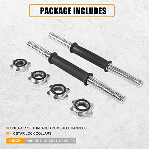 Threaded Dumbbell Rubber/Chrome Handles 1 Inch Pair, Adjustable Dumbbell Bar Handles, Fits Standard Weight Plates with 1” Diameter, for Gym Workouts, Exercise, Weightlifting, Sold in Pair