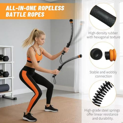 2-Pack Cordless Battle Ropes with Adjustable Weights, 3 lbs Total (1.5 lbs Each) Weighted Ropeless Training Ropes for Home Gym & Apartment, Silent Indoor HIIT Workout Equipment for Men & Women