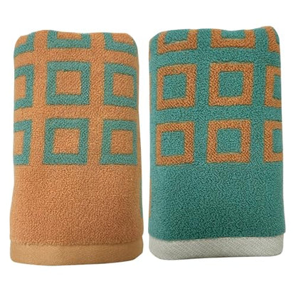 USTIDE 2-Pack Classic Checkered Hand Towels for Bathroom, Soft Absorbent Cotton Kitchen Towels with Green and Orange Pattern, Quick-Dry Gym & Travel Towels for Daily Use