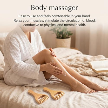 Wooden Massage Roller, Wooden Foot Massager Roller, Three Massage Tools Set for Muscle Relaxation, Handheld Wood Body Roller, Natural Wood Construction with Ergonomic Design