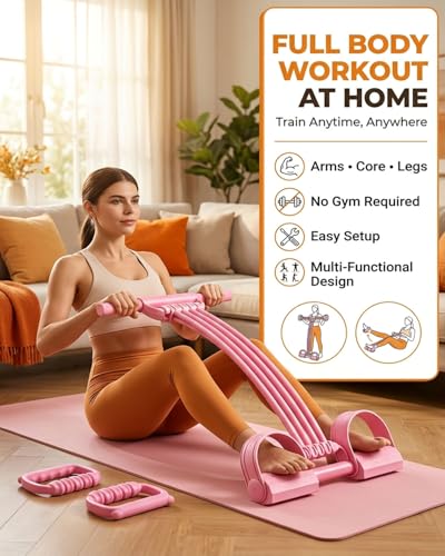 Pedal Resistance Band with Handle Durable 8-Tubes Multifunction Tension Rope Multifunctional Elastic Yoga Resistance Bands with Handles Full Body Exercise for Arms Legs Waist