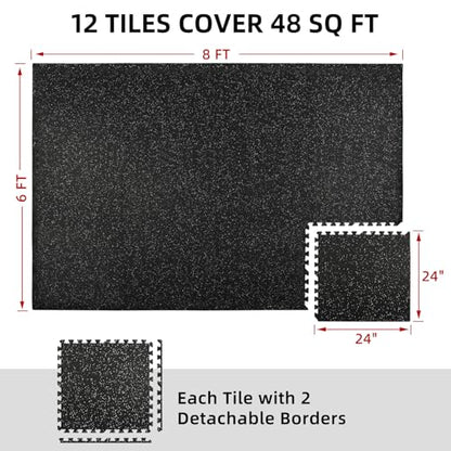 0.79in Extra-Thick 48 Sq Ft Exercise Equipment Mats, 12 Tiles Rubber Top EVA Foam Workout Mats, Interlocking Gym Flooring for Home Gym, 24 x 24in, Black & White - size: 12 Tiles (48 Sq Ft )