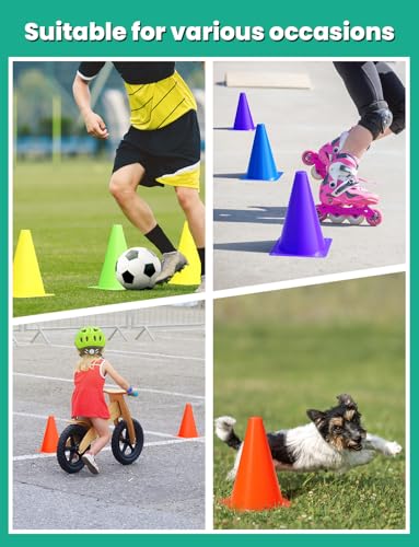 GHB Soccer Cones 7" 9" of 12 24 Pack Disc Soccer Sport Cones Training Field Marker Agility Cones for Basketball, Coaching, Practice Equipment Includes Drills Guide