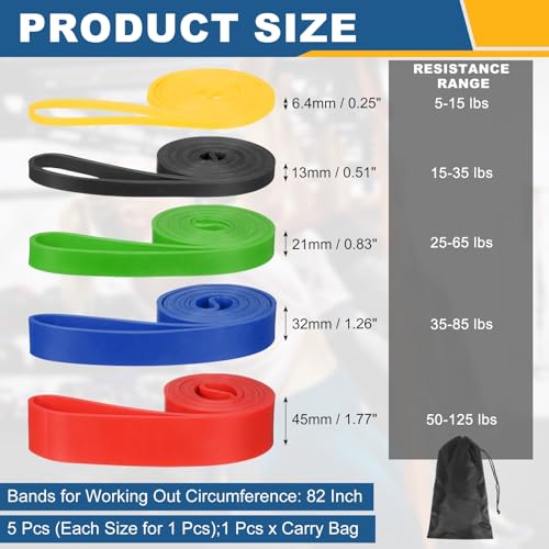 Resistance Bands for Working Out, Pull Up Bands, Pull Up Assistance Straps with Carry Bag for Home/Gym - color: Yellow/Black/Green/Blue/Red