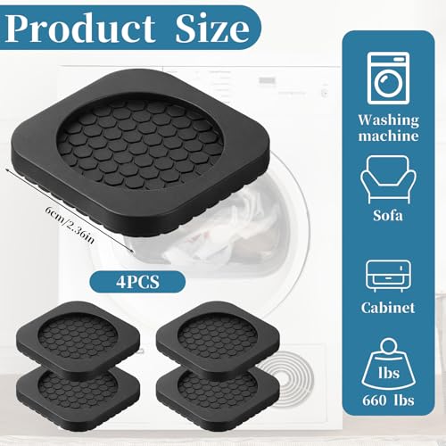 Washing Machine Anti Vibration Pads 4 PCS Anti Vibration Pads for Washing Machine Shock Absorbing Mat-Square Prevent Washer & Dryer Moving Exercise Equipment Shaking Walking Floor Protector