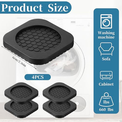 Washing Machine Anti Vibration Pads 4 PCS Anti Vibration Pads for Washing Machine Shock Absorbing Mat-Square Prevent Washer & Dryer Moving Exercise Equipment Shaking Walking Floor Protector