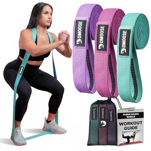 DMoose Fitness Fabric Resistance Bands for Full Body Exercises - Non-Slip Thick Cloth Stretch Band for Squats, Lunges & Bicep Curls - Long Resistance Bands for Working Out - Booty Band for Men & Women
